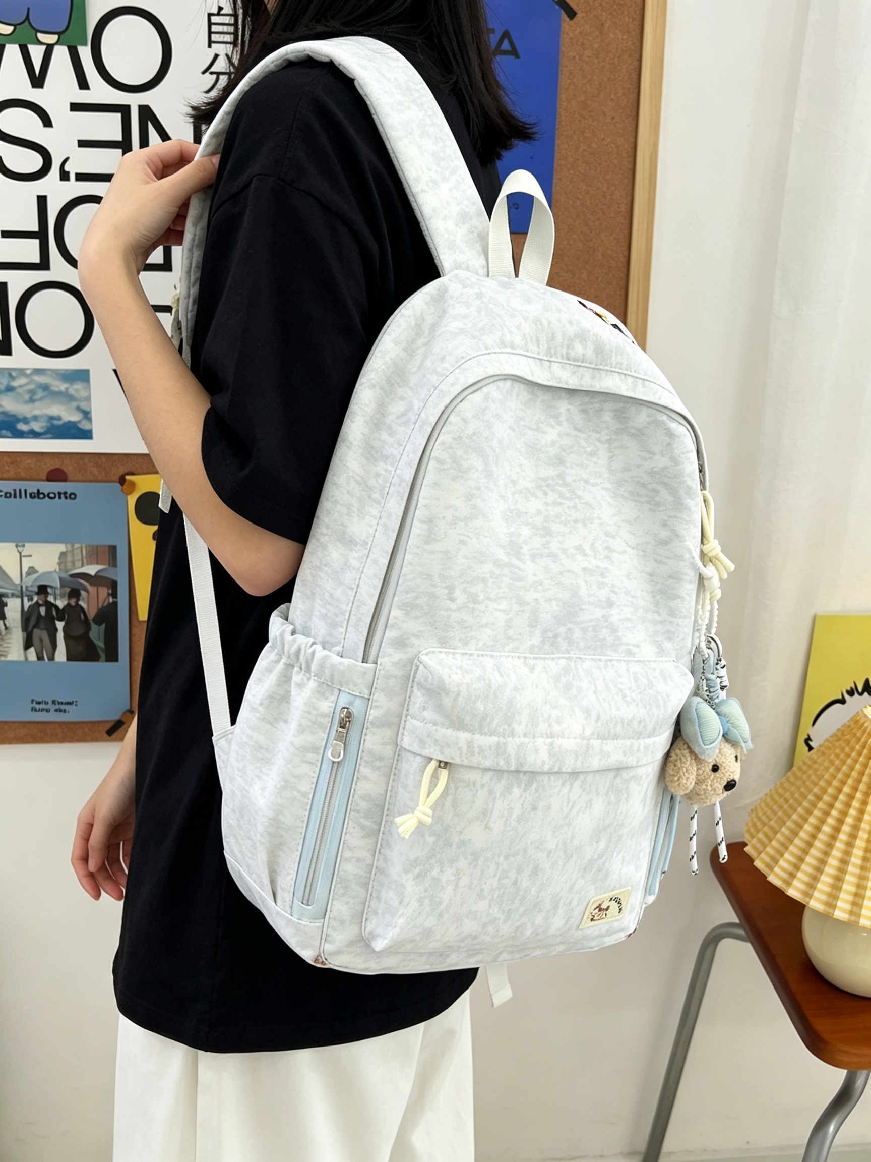 White Cloud-Pattern Backpack 