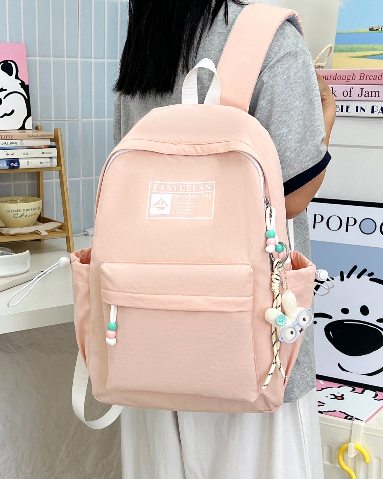 Pink Casual Backpack with Charm