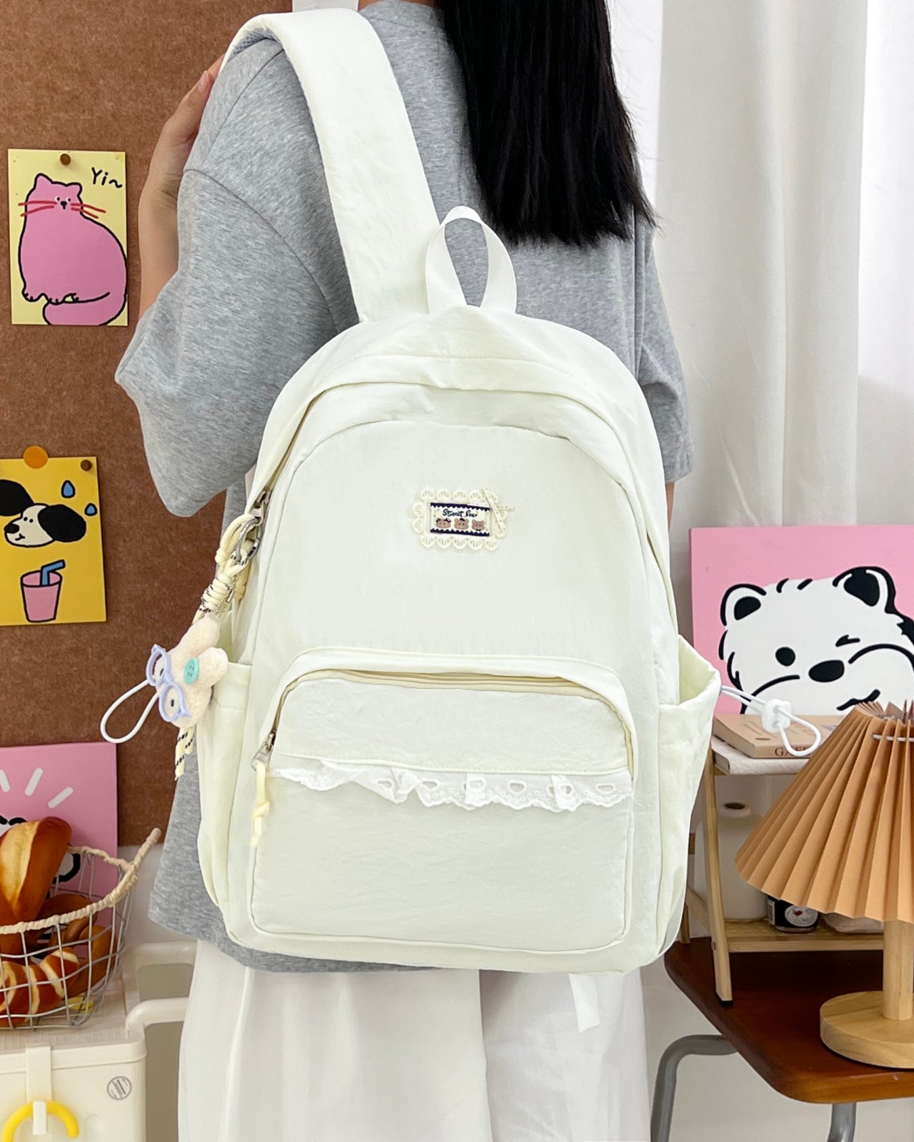 Beige Plain Backpack