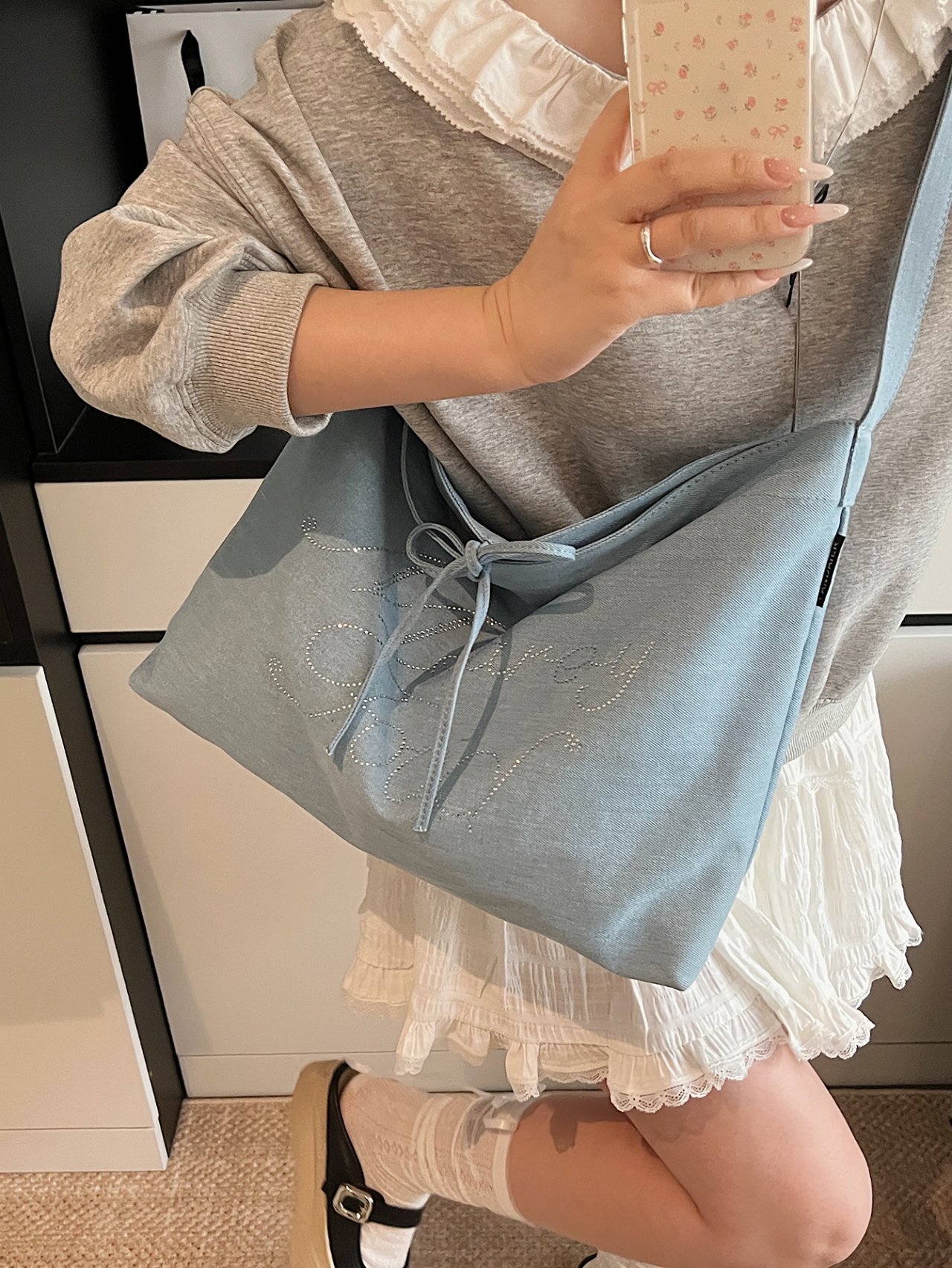 Light Blue Shoulder Bag with Embellishments