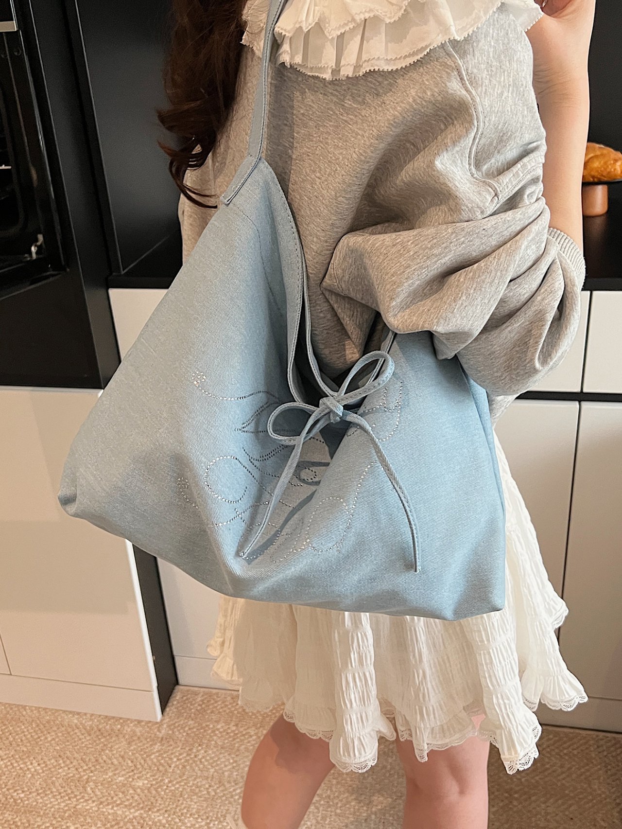 Light Blue Shoulder Bag with Embellishments