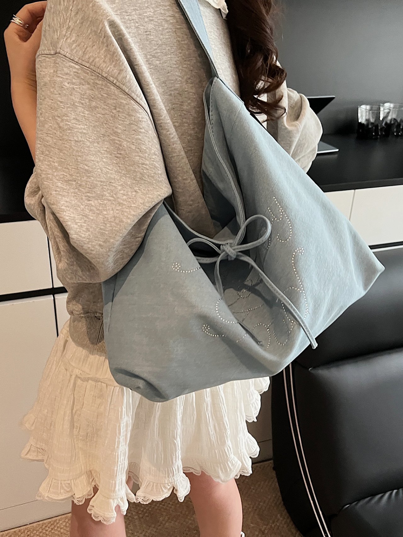Light Blue Shoulder Bag with Embellishments