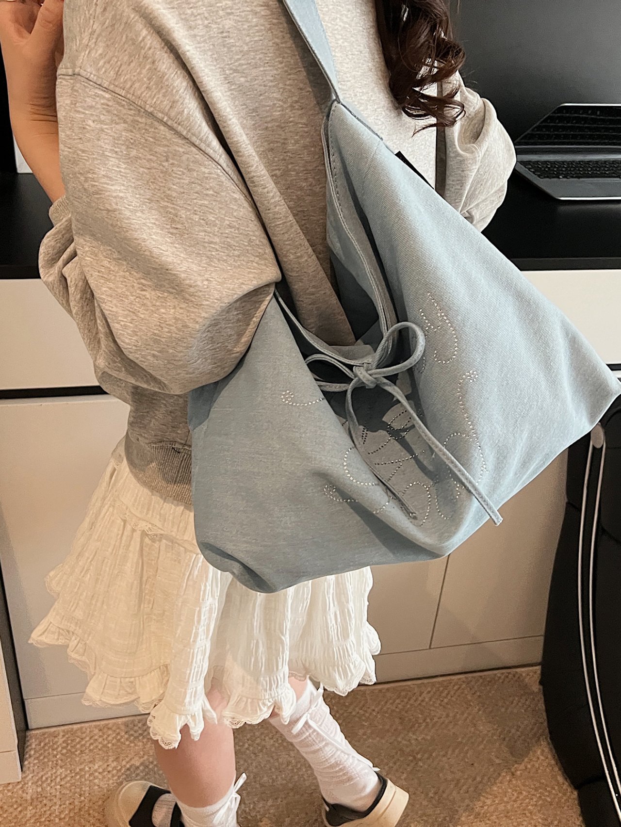 Light Blue Shoulder Bag with Embellishments