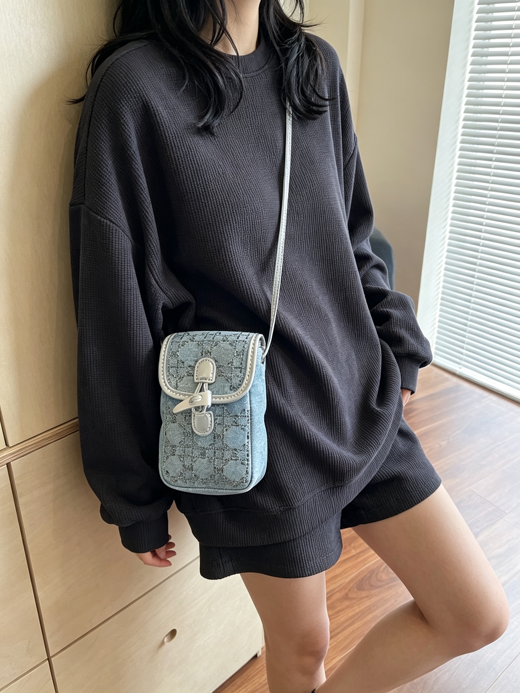 Blue Patterned Crossbody Bag