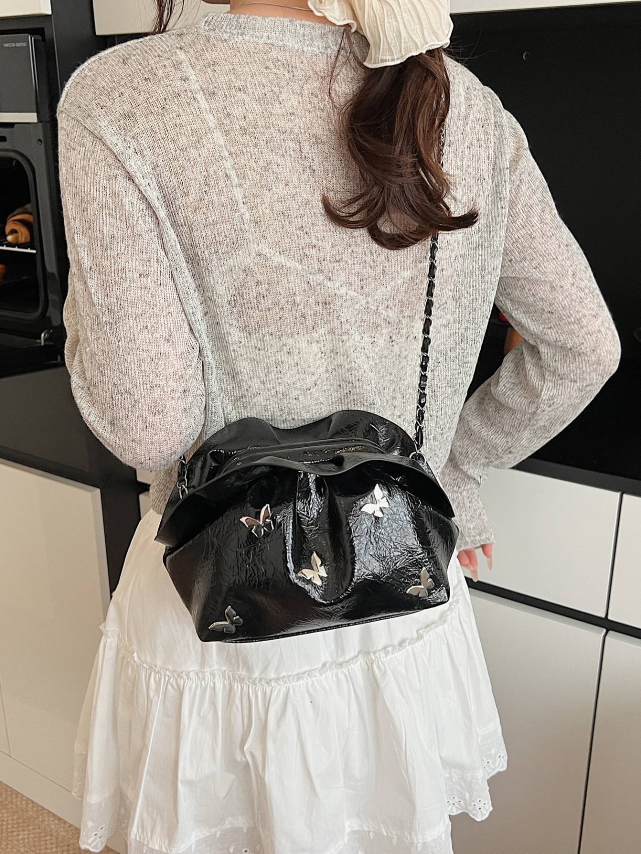 Black Patent Butterfly Crossbody Bag