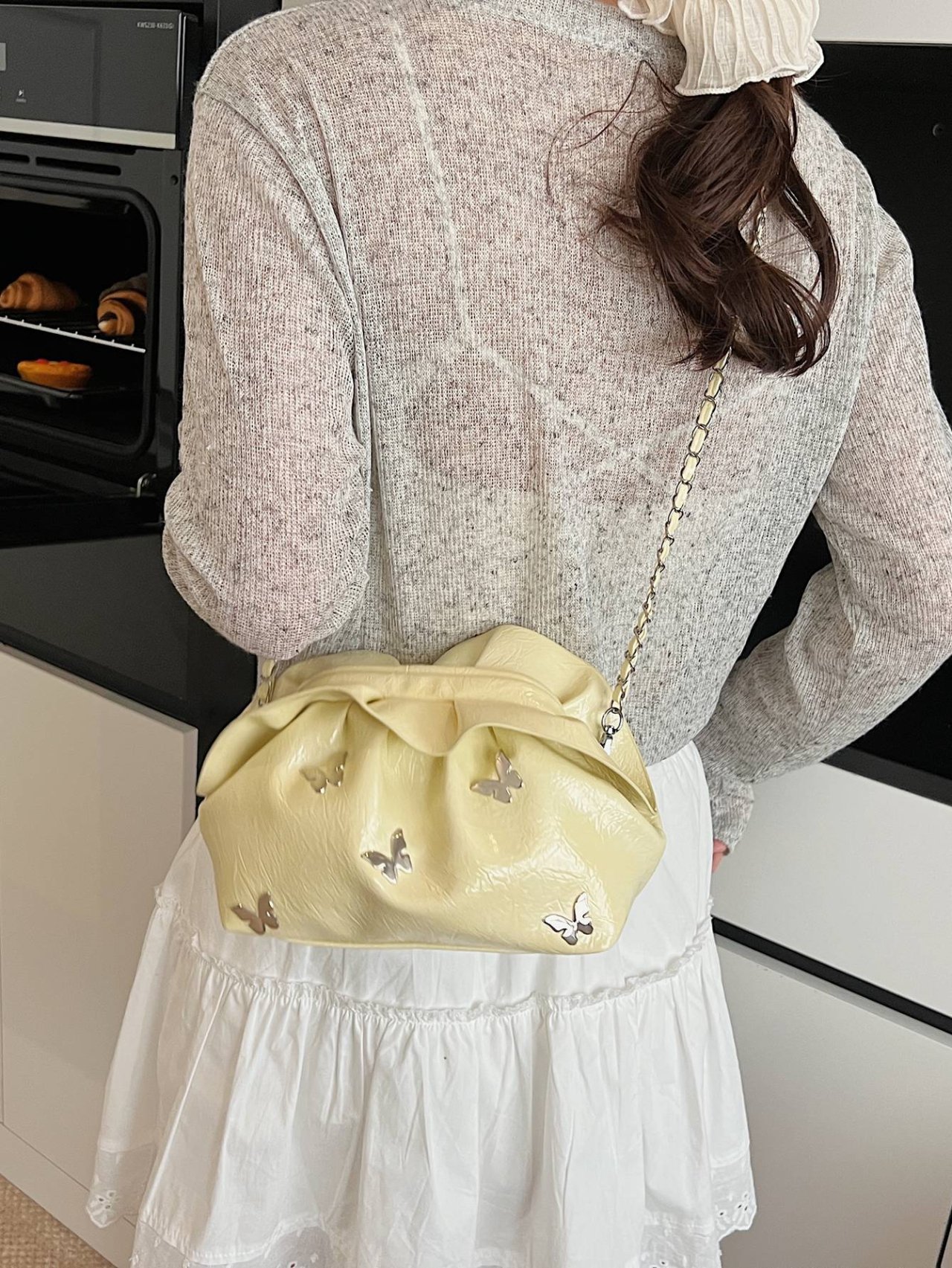 Yellow Butterfly Embellished Crossbody Bag