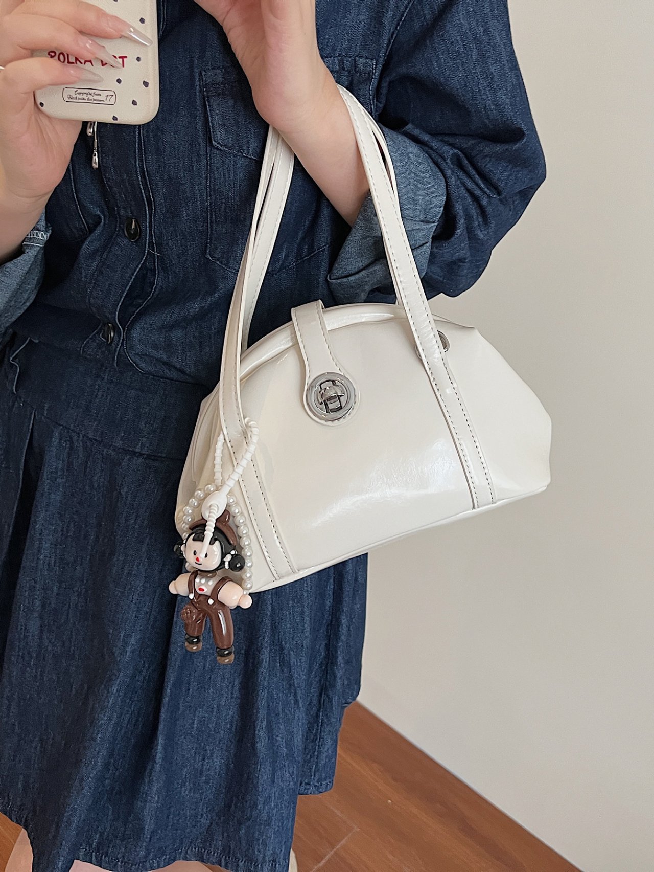 White Patent Faux Leather Handbag