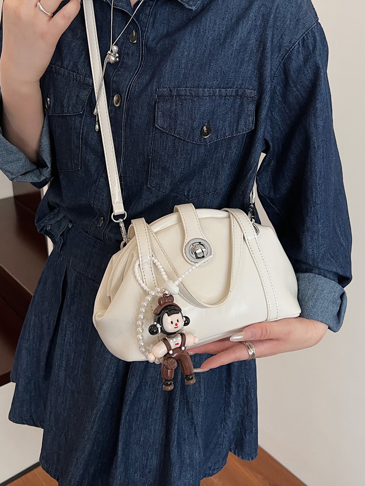 White Patent Faux Leather Handbag