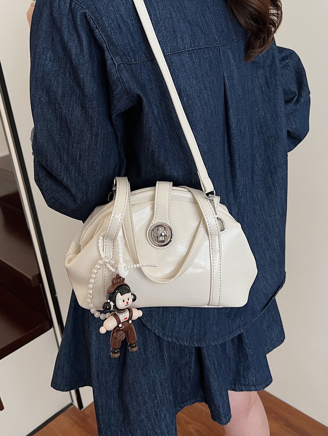 White Patent Faux Leather Handbag