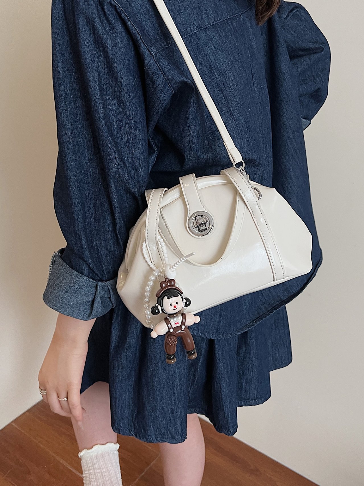 White Patent Faux Leather Handbag