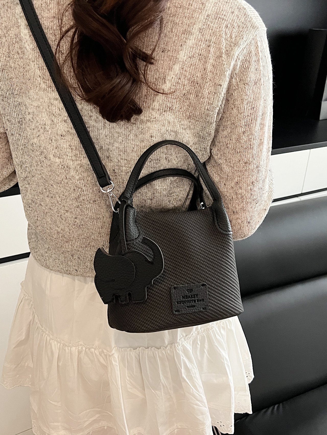 Black Elephant Charm Crossbody Bag