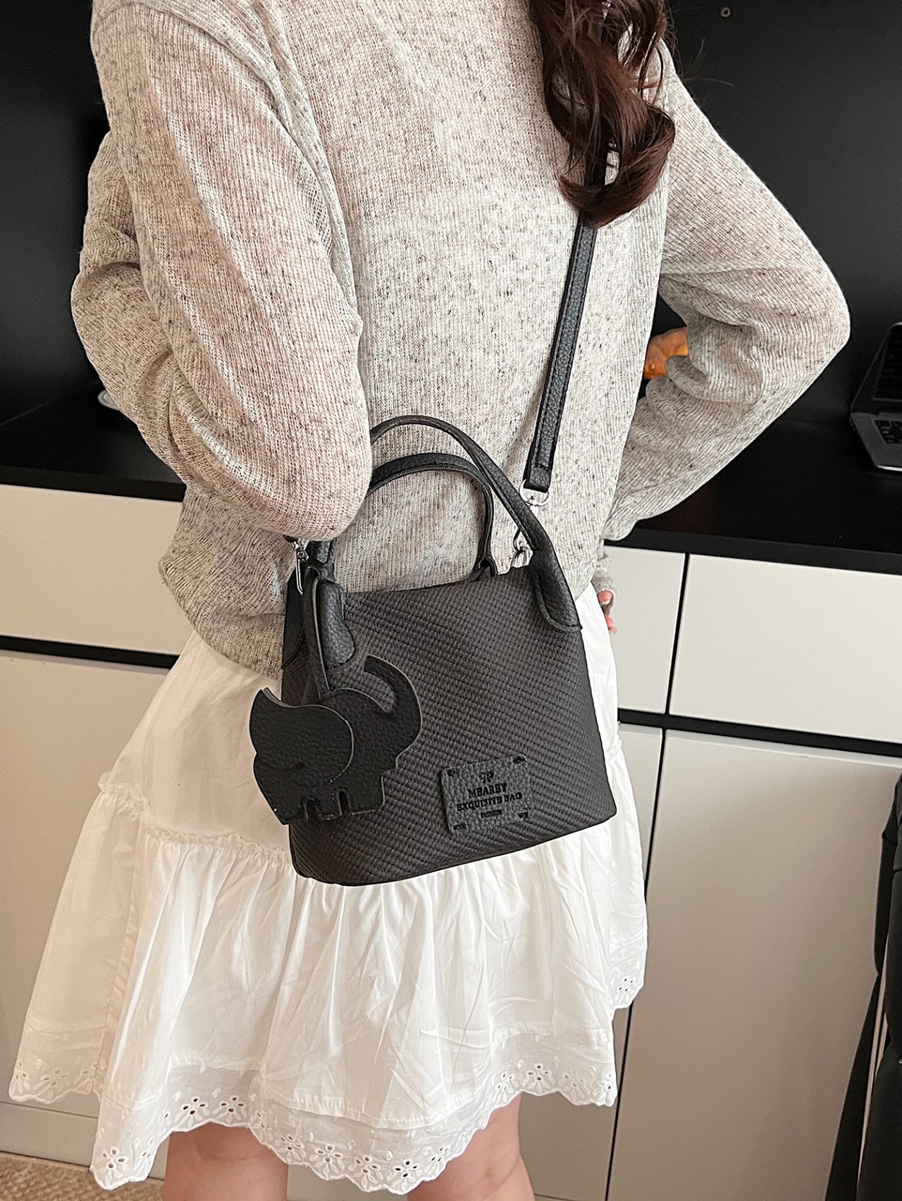 Black Elephant Charm Crossbody Bag