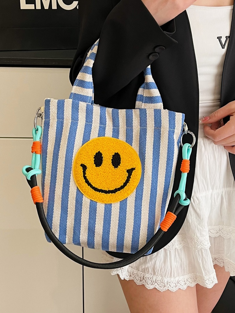 Light Blue Striped Smiley Face Shoulder Bag