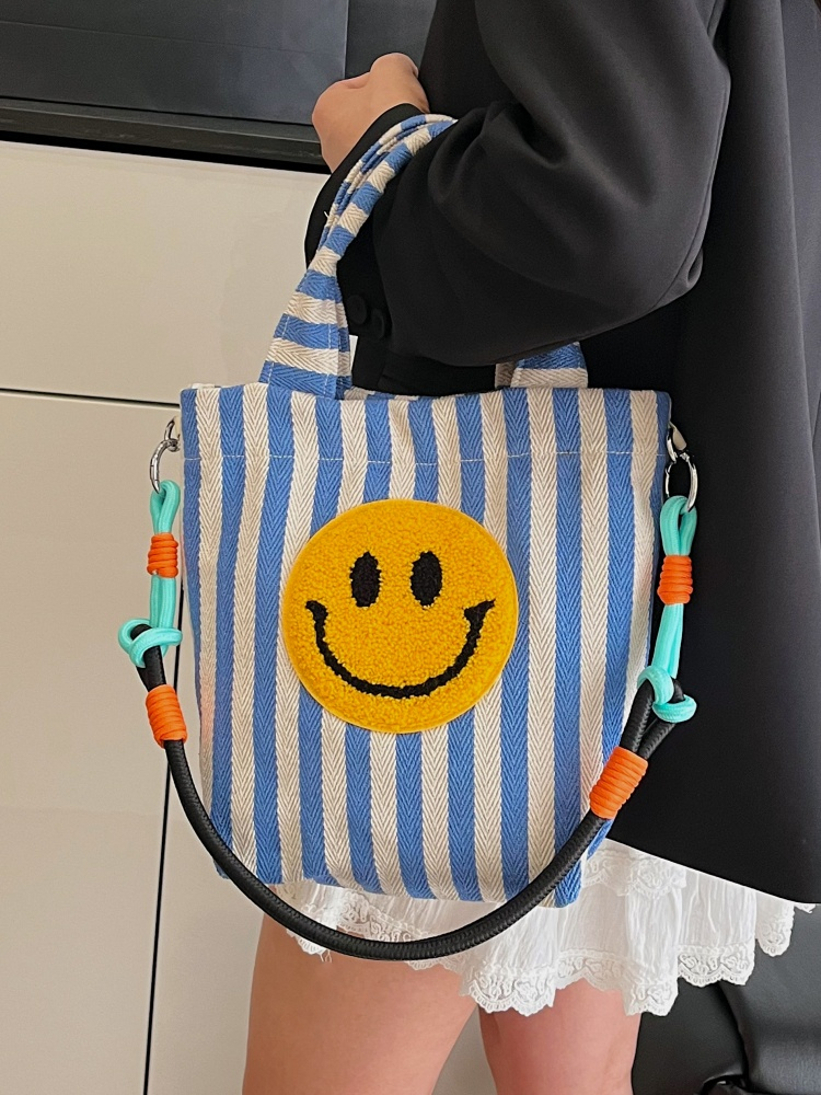 Light Blue Striped Smiley Face Shoulder Bag