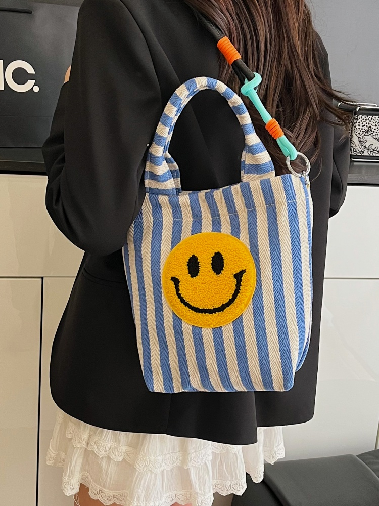 Light Blue Striped Smiley Face Shoulder Bag