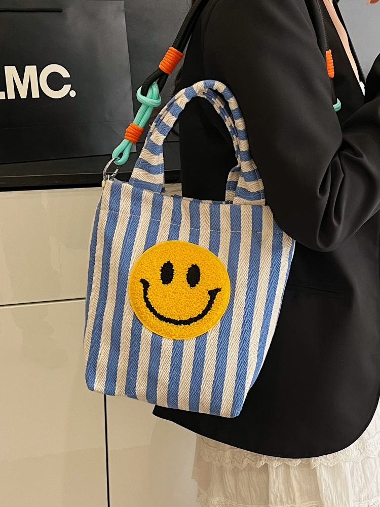 Light Blue Striped Smiley Face Shoulder Bag