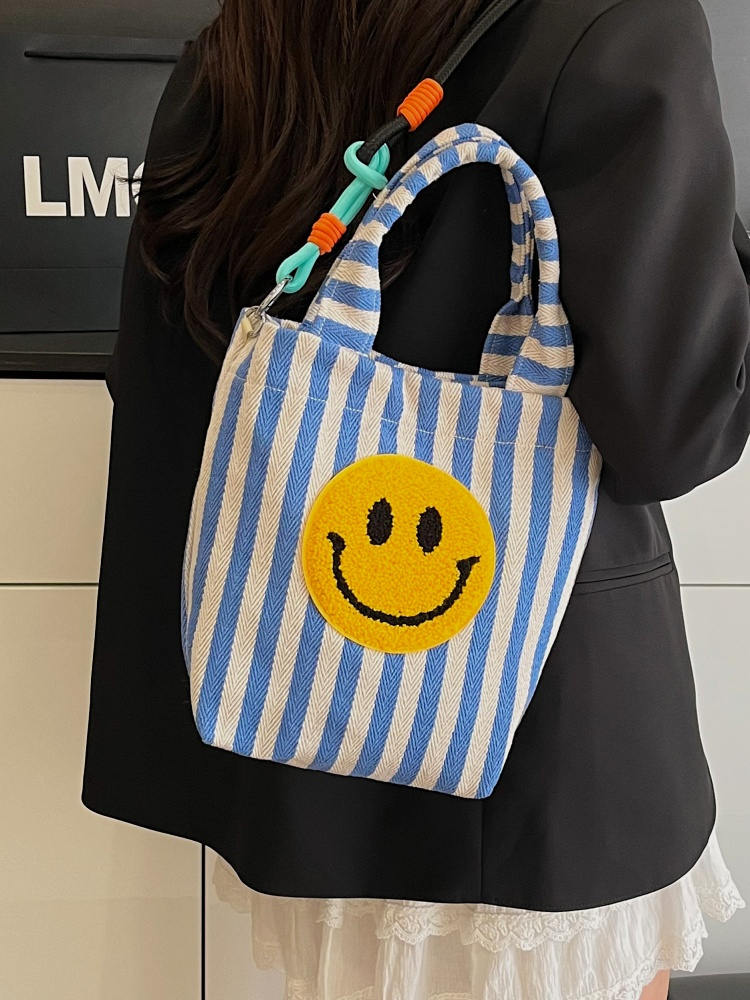 Light Blue Striped Smiley Face Shoulder Bag