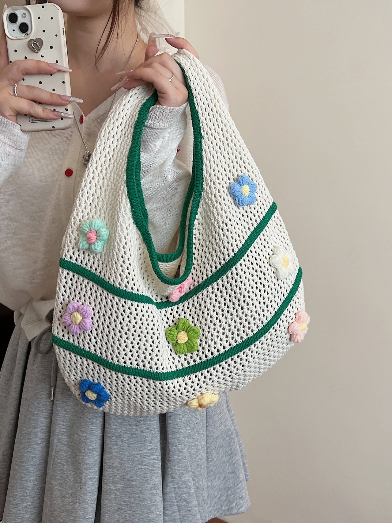 Off-White Floral Crochet Shoulder Bag