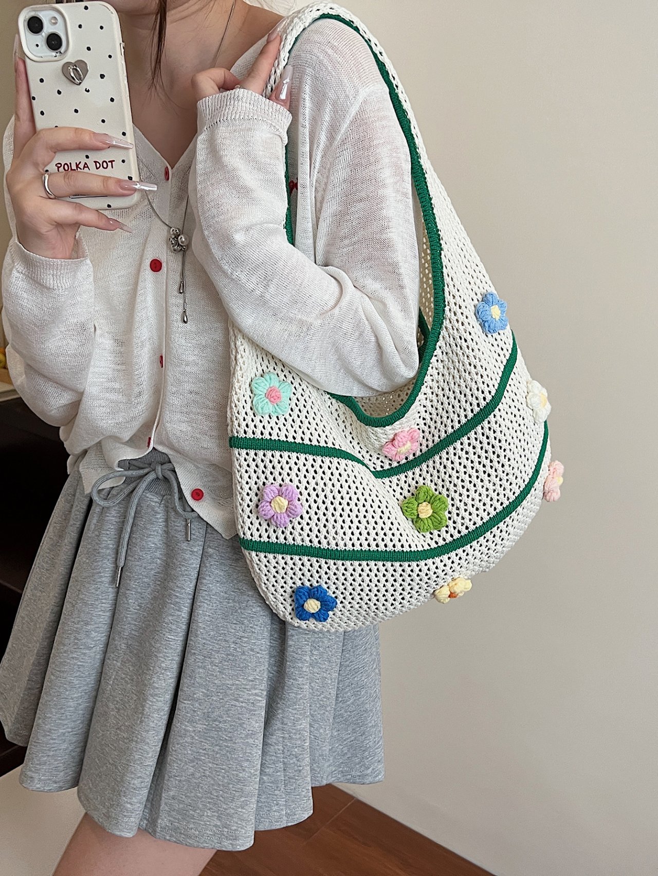 Off-White Floral Crochet Shoulder Bag