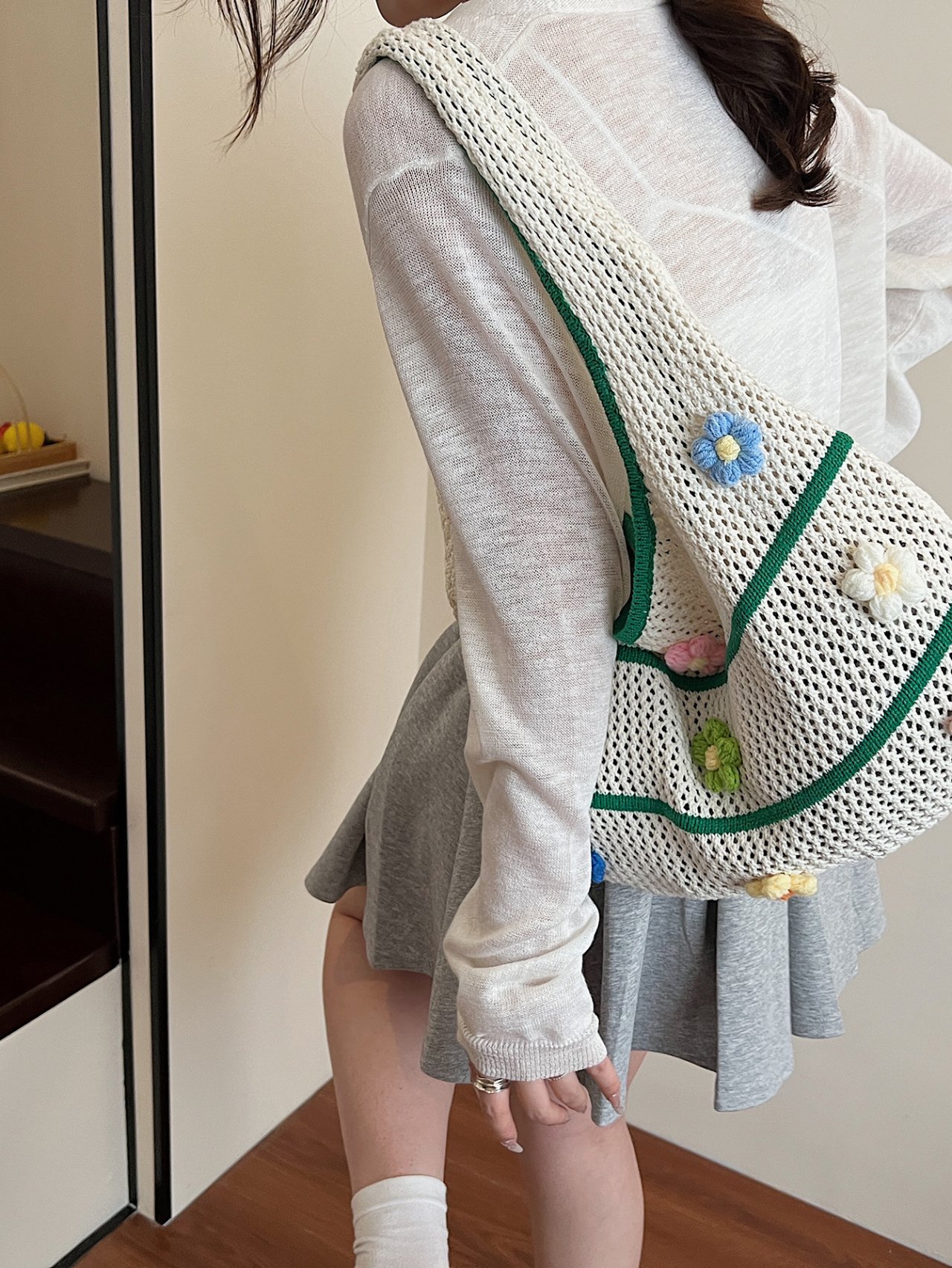 Off-White Floral Crochet Shoulder Bag