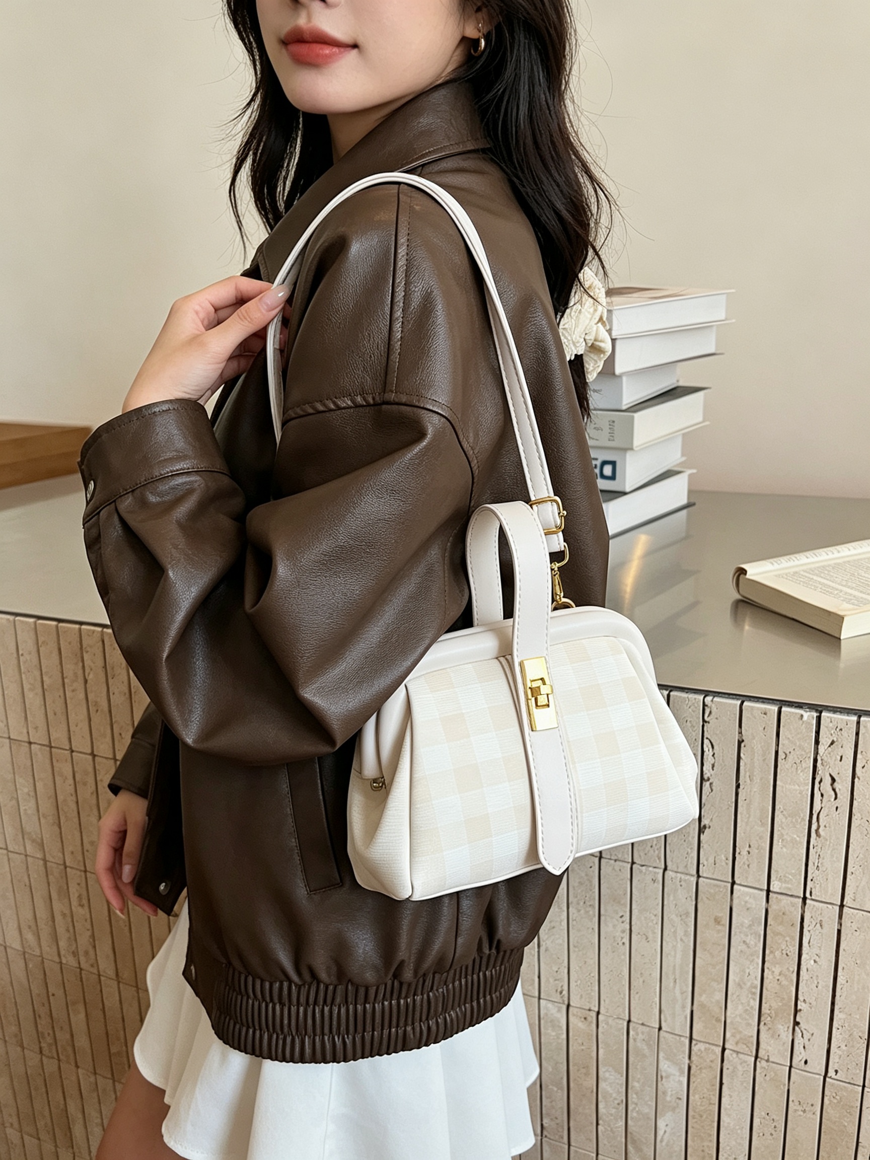 Off-White Gingham Crossbody Bag