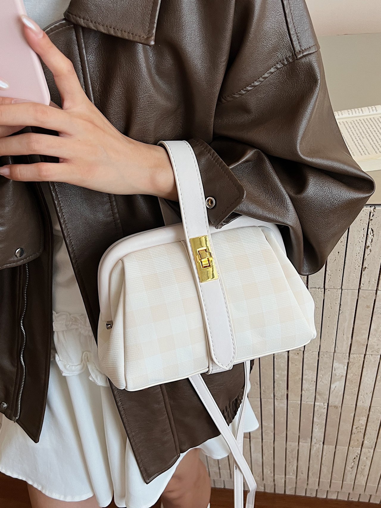 Off-White Gingham Crossbody Bag