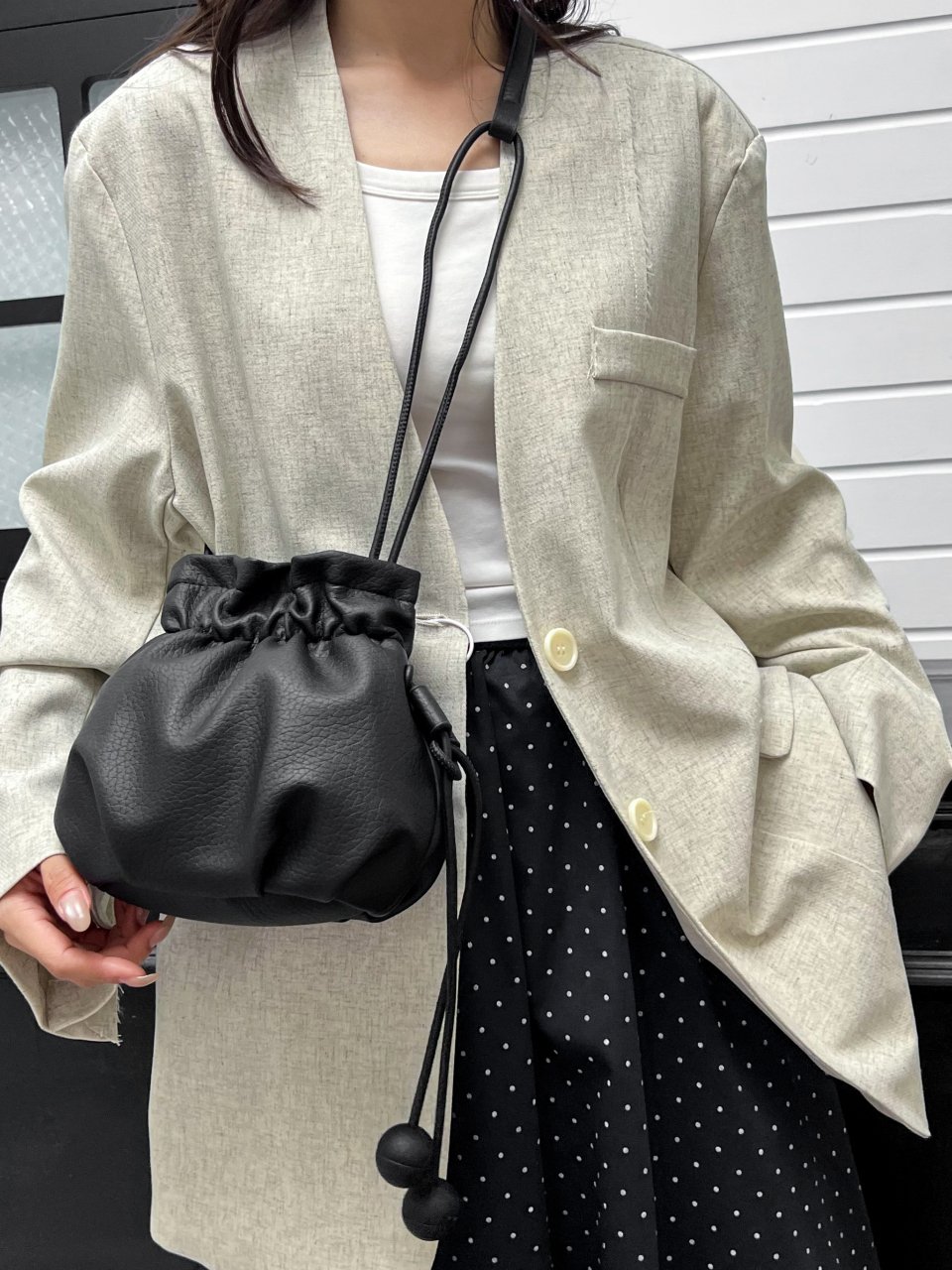Black Drawstring Bucket Shoulder Bag