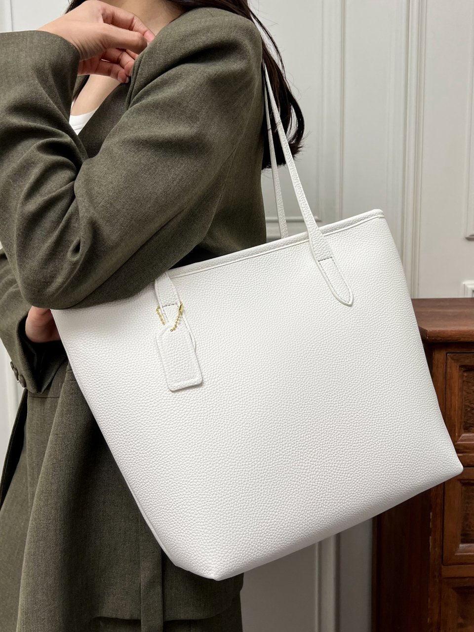 White Faux Leather Tote Shoulder Bag