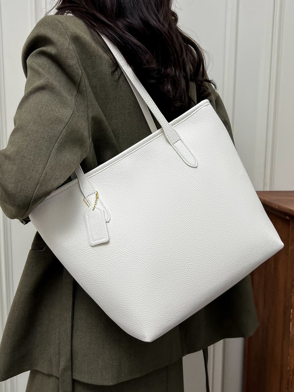 White Faux Leather Tote Shoulder Bag