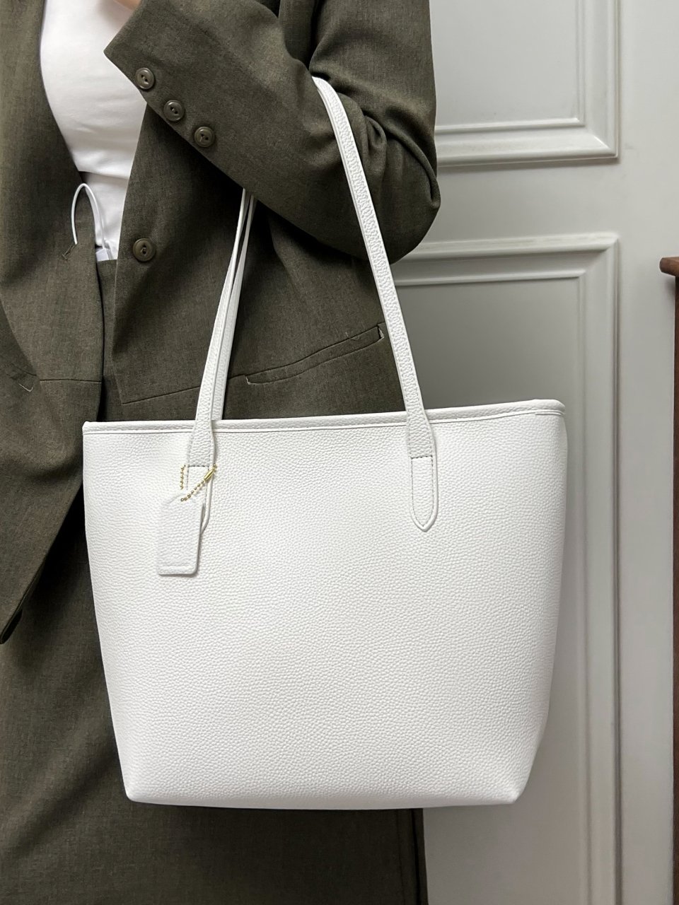 White Faux Leather Tote Shoulder Bag