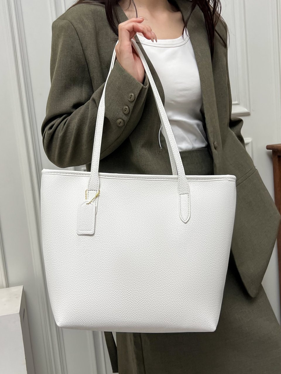 White Faux Leather Tote Shoulder Bag