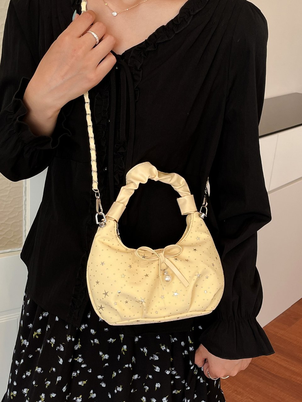 Yellow Star-Pattern Mini Shoulder Bag