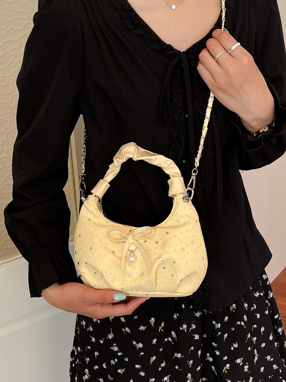 Yellow Star-Pattern Mini Shoulder Bag