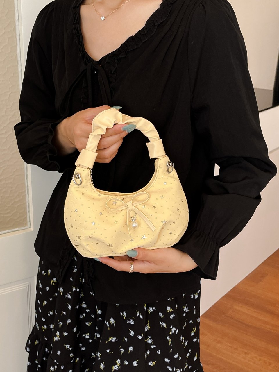 Yellow Star-Pattern Mini Shoulder Bag