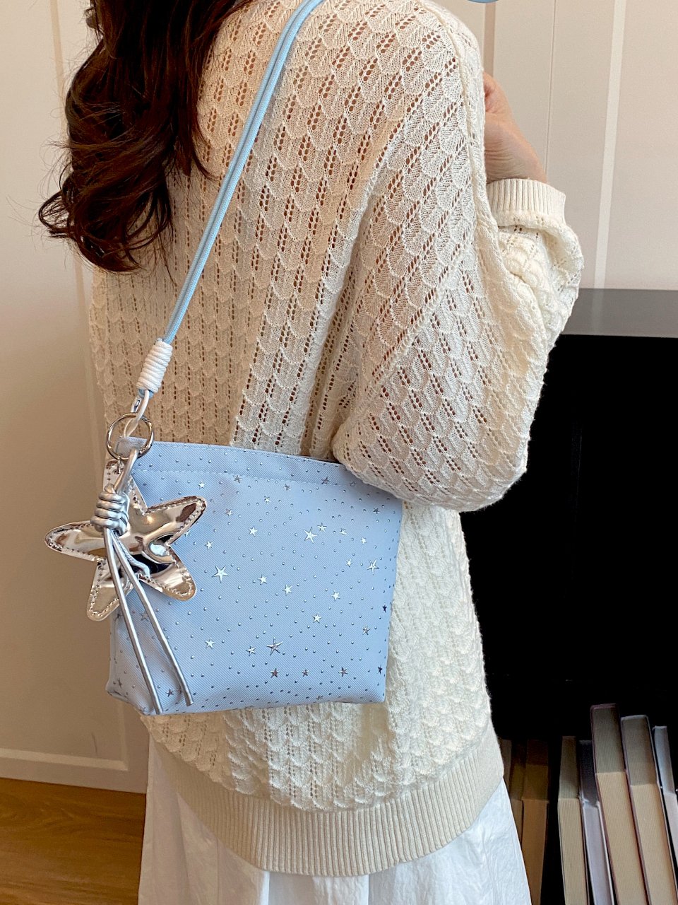 Blue Crossbody Bag with Charm