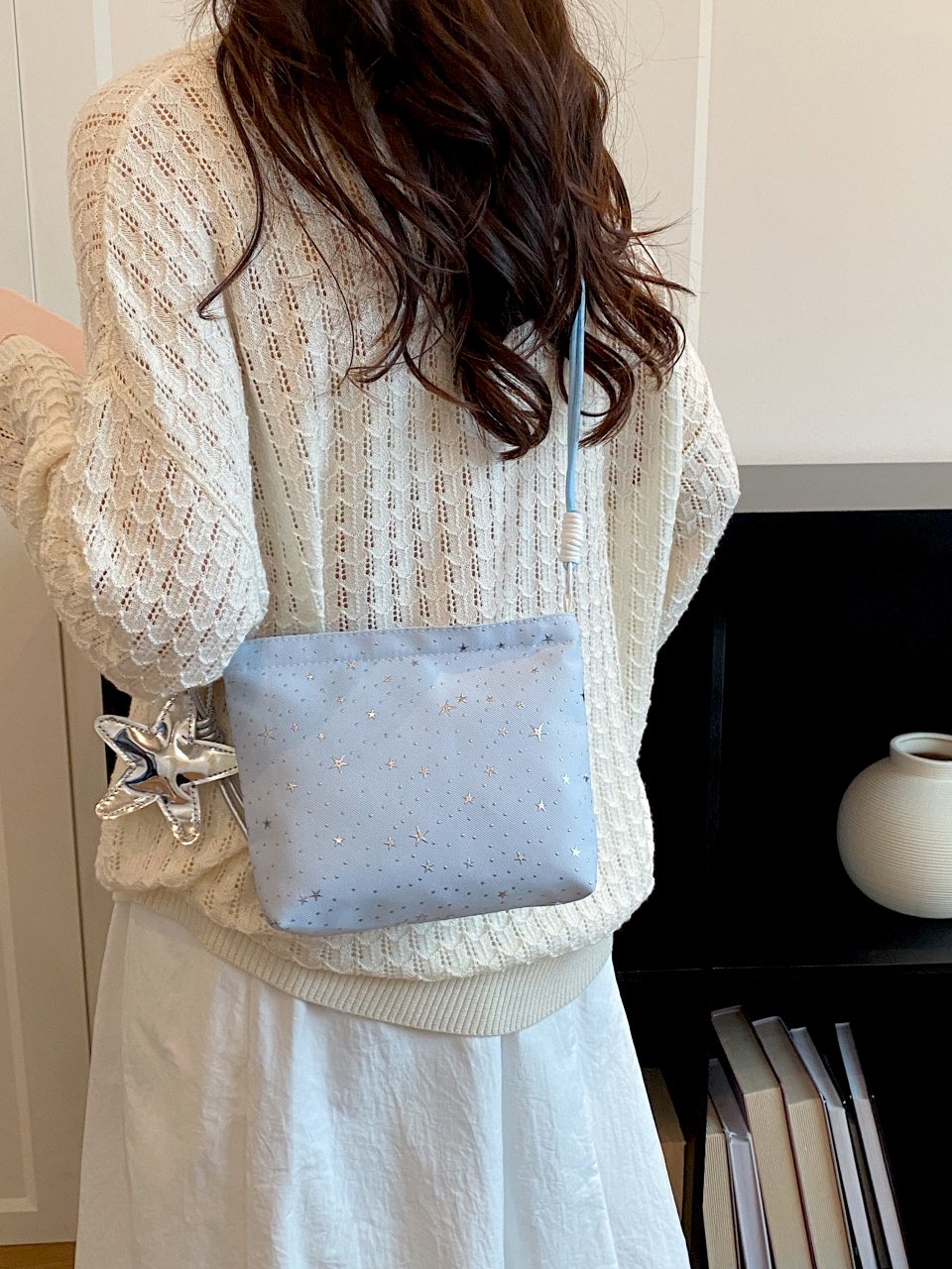 Blue Crossbody Bag with Charm