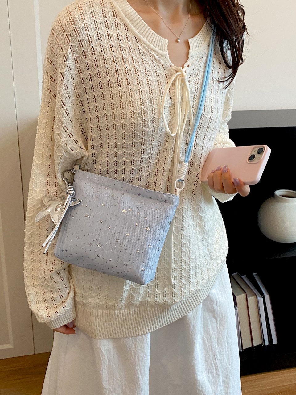 Blue Crossbody Bag with Charm