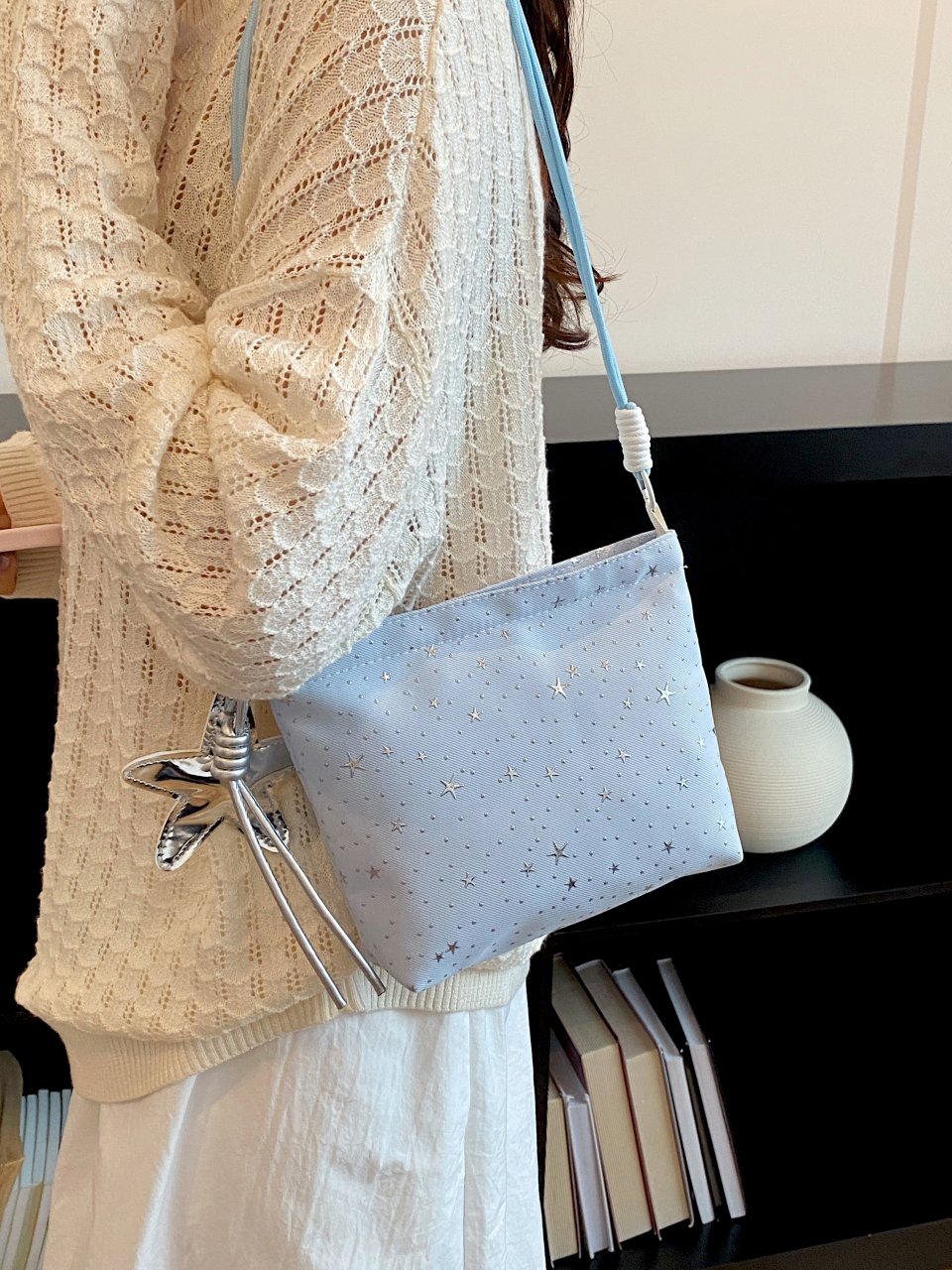 Blue Crossbody Bag with Charm