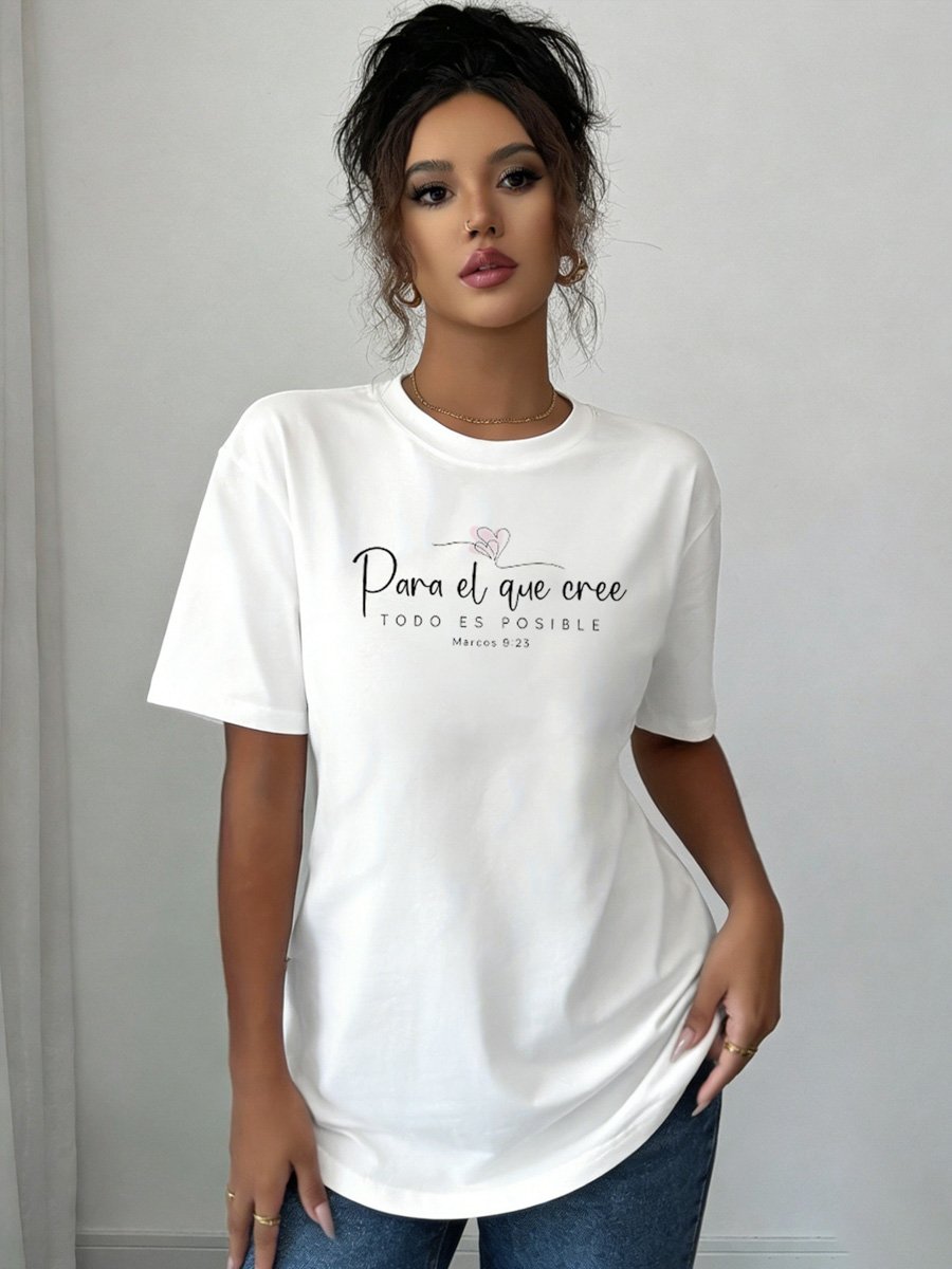 White Knitted T-Shirt with Print