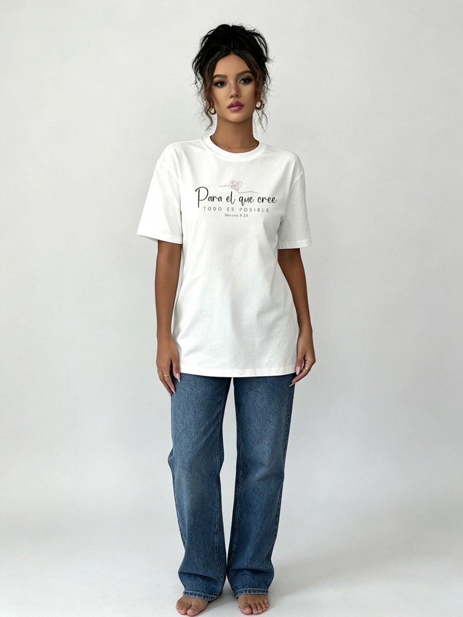 White Knitted T-Shirt with Print