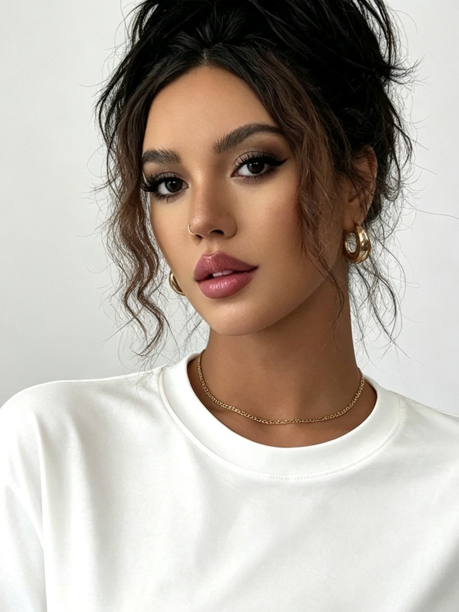 White Knitted T-Shirt with Cultural Motif