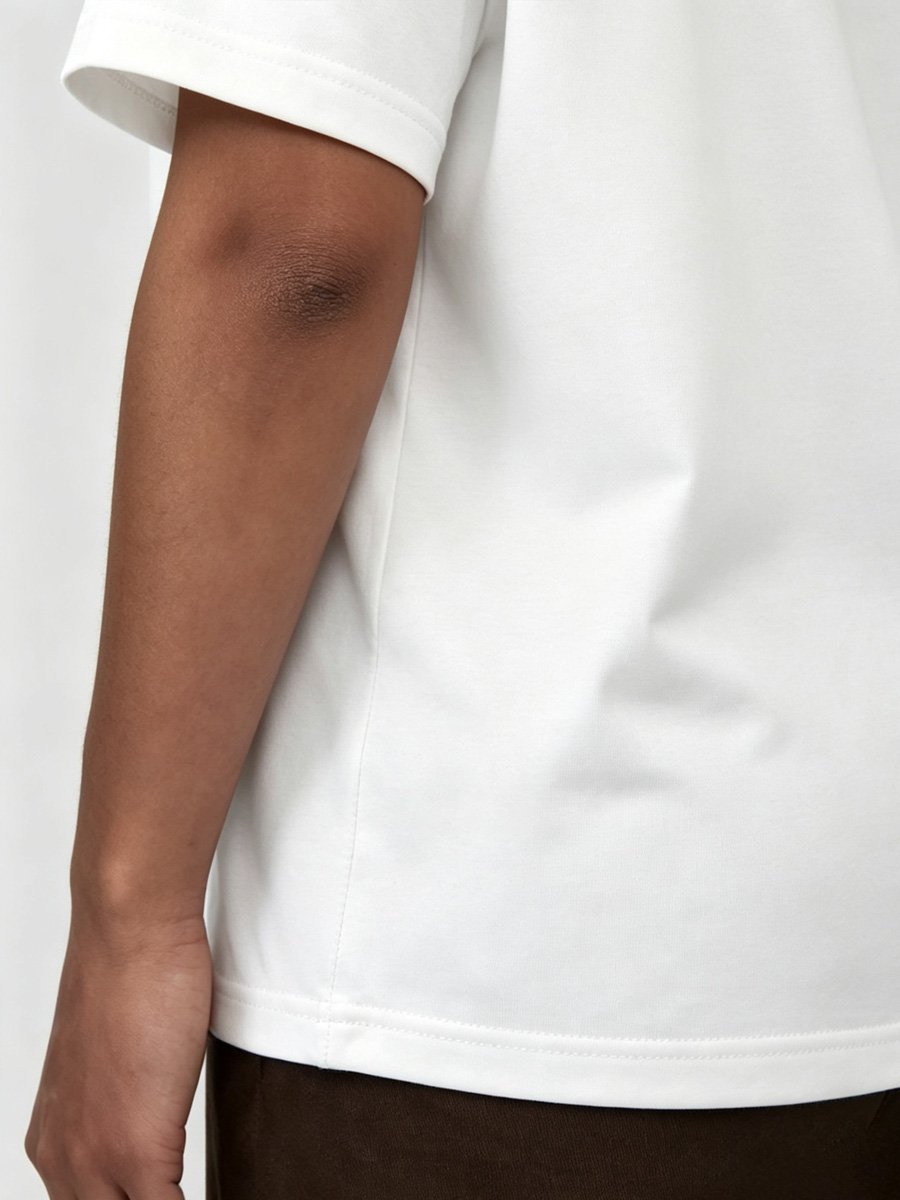 White Knitted T-Shirt with Embroidery
