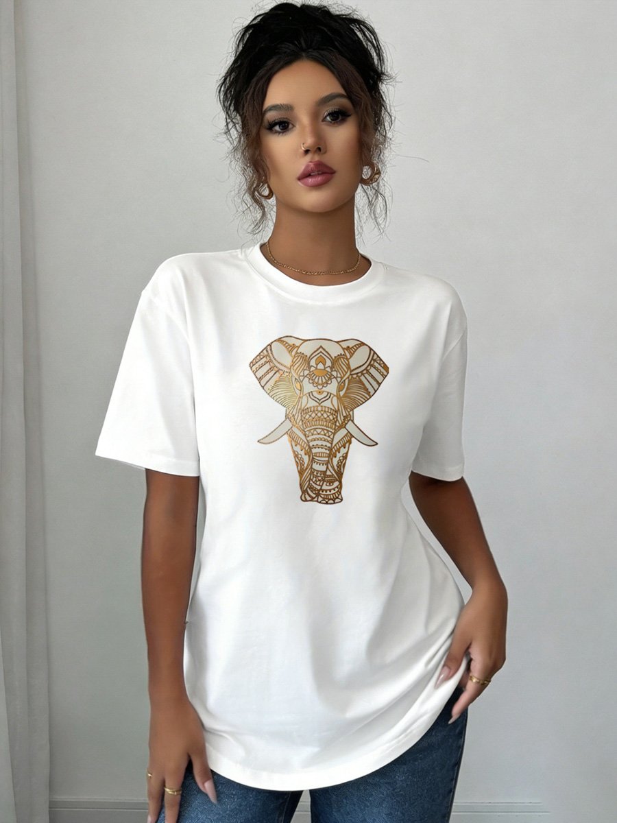 White Knitted Elephant Graphic T-Shirt
