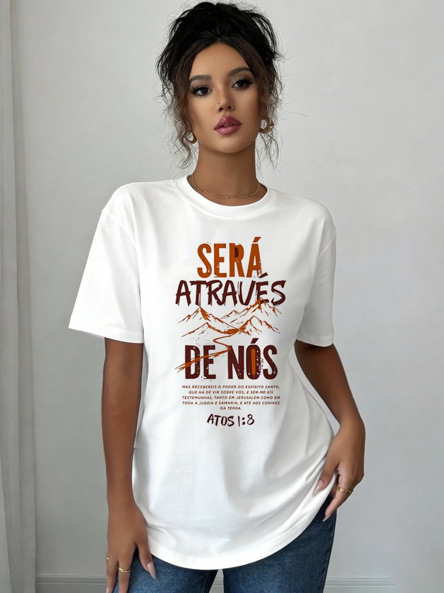 White Knitted T-Shirt with Inspirational Print
