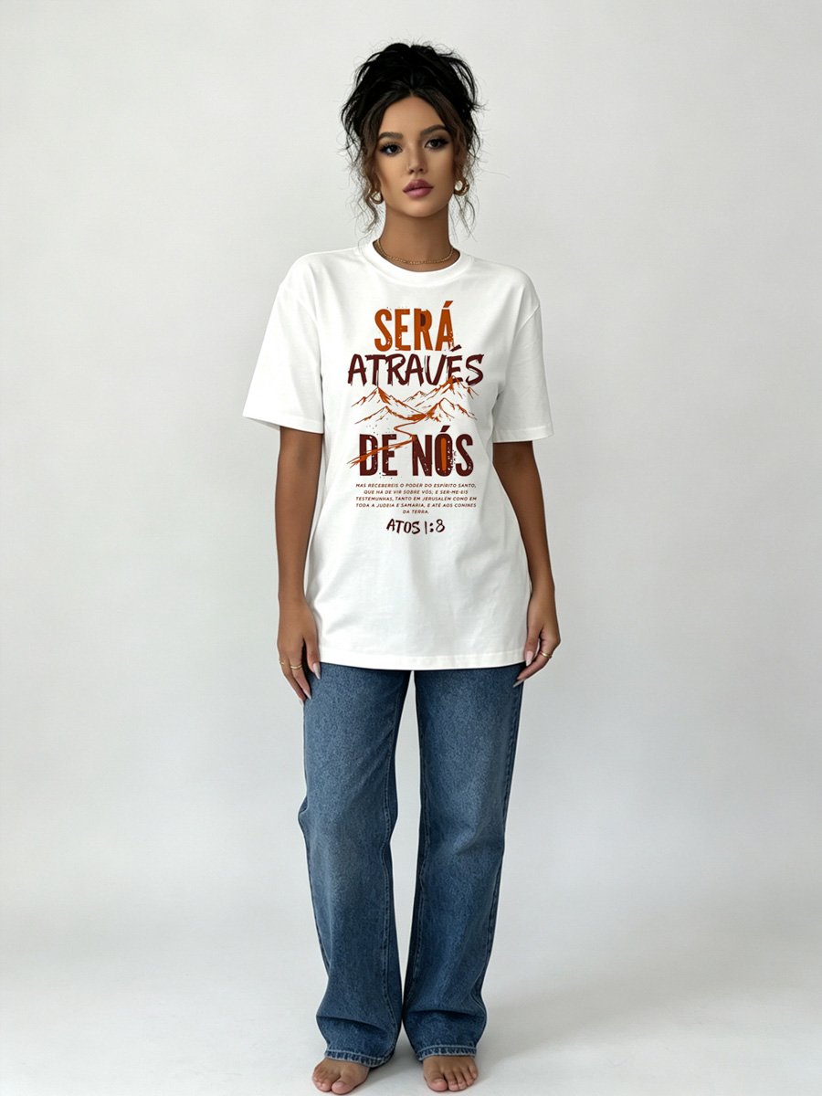 White Knitted T-Shirt with Inspirational Print