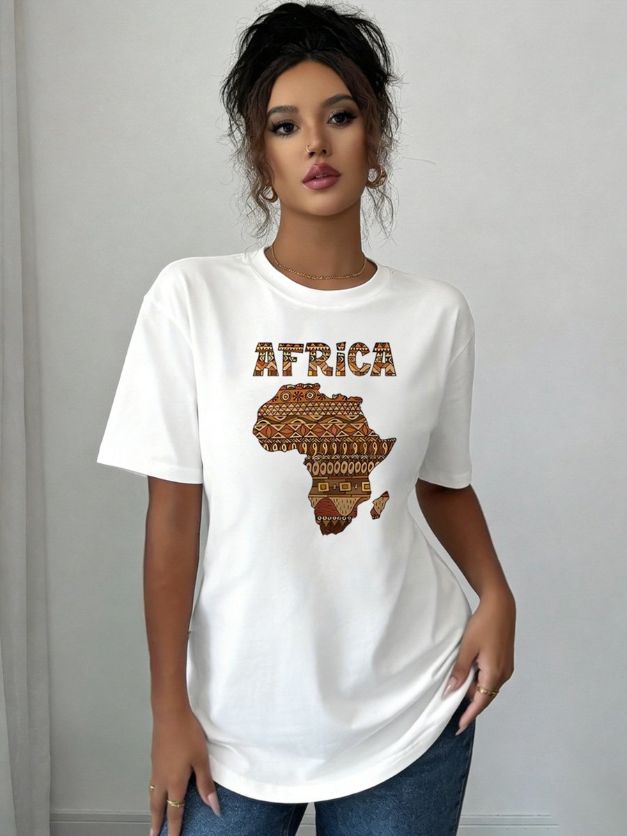 Africa Map Graphic Print White T-Shirt