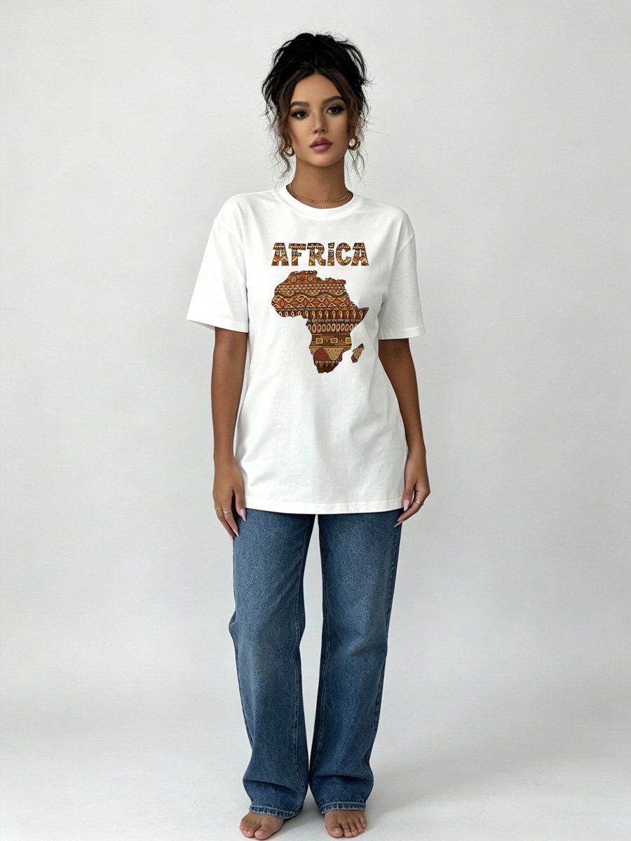 Africa Map Graphic Print White T-Shirt