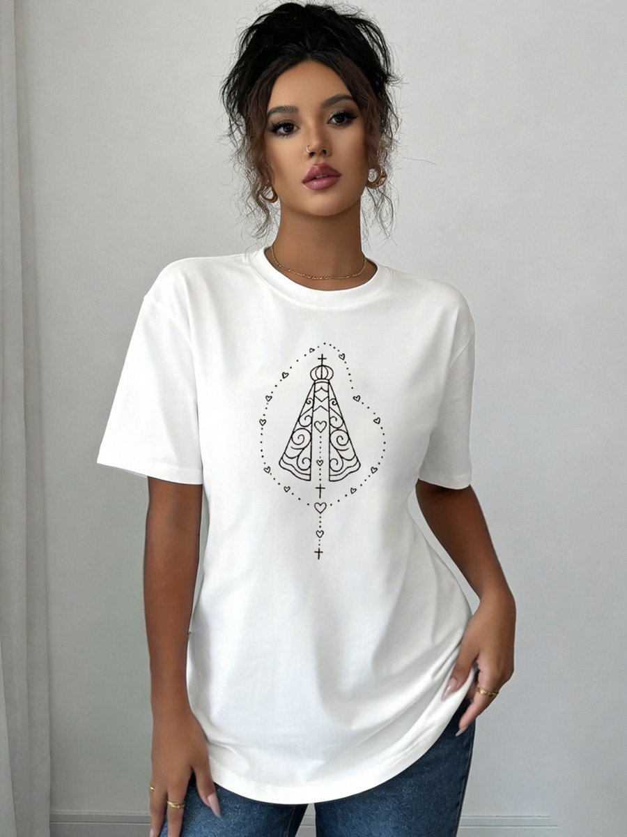White Knitted T-Shirt with Marian Devotion Design