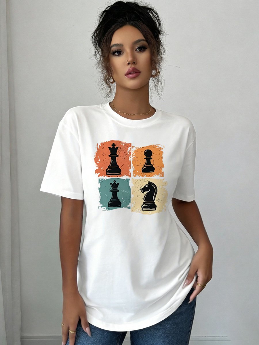 White Knitted Chess Piece Graphic T-Shirt