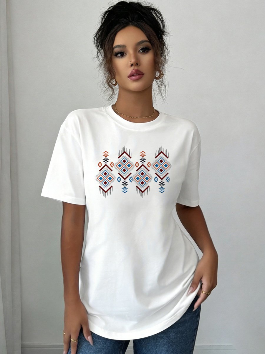 Knitted White Graphic T-Shirt